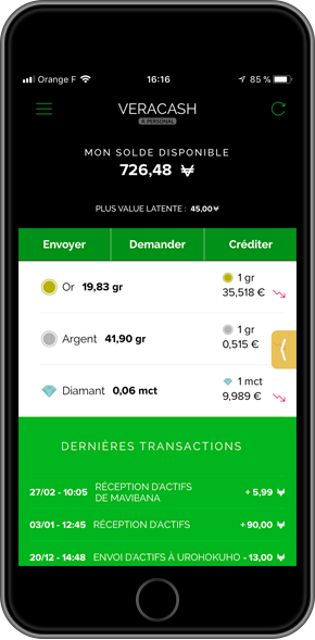 Application VeraCash tableau de bord